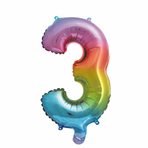Rainbow folieballon som tallet 3