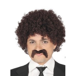 Brun krllet paryk med overskg