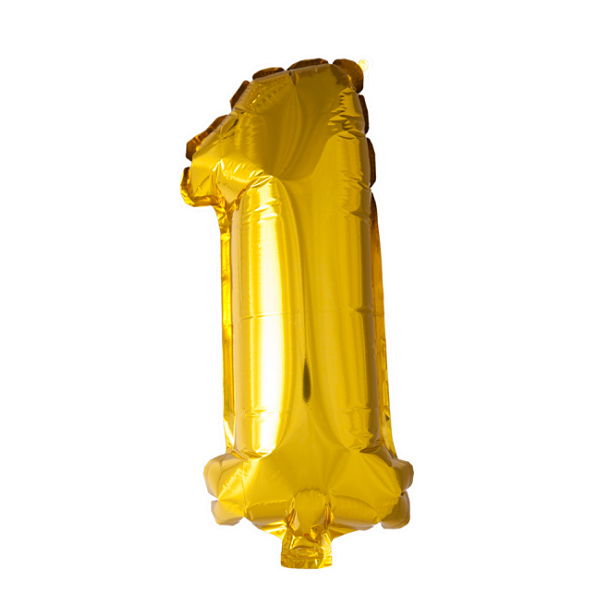 Guld folieballon som tallet 1