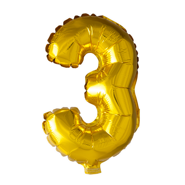 Guld folieballon som tallet 3