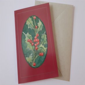 JULEKORT MED LAURB�R - R�D MED GR� KUVERT