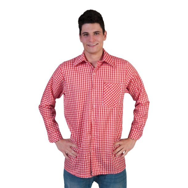 R�d og hvidternet skjorte