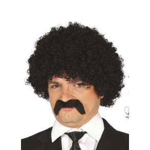 Sort krllet paryk og overskg